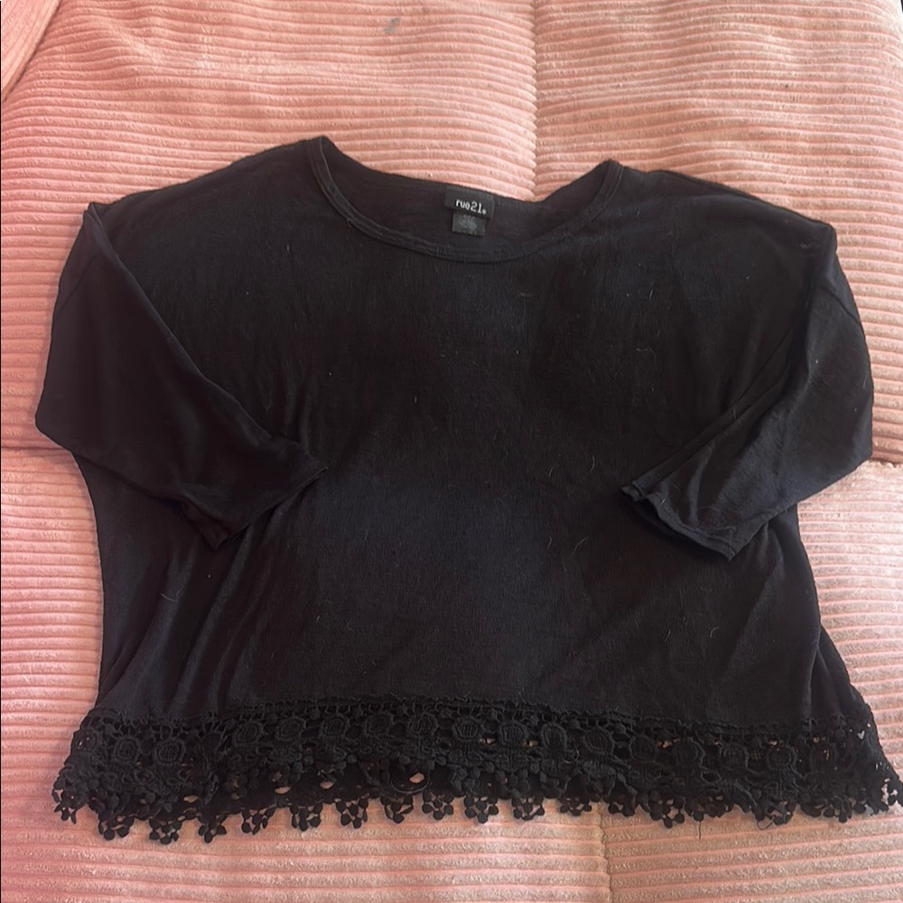 Rue21 Black Top with Lace Trim